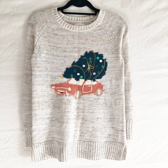 Beige Sparkle Knit Christmas Sweater - Picture 2 of 8